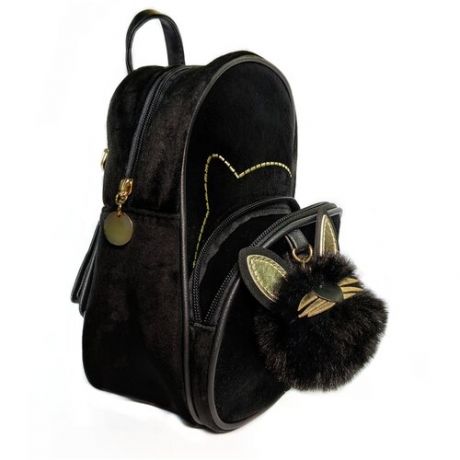 Рюкзак из замши с кошкой (черный)