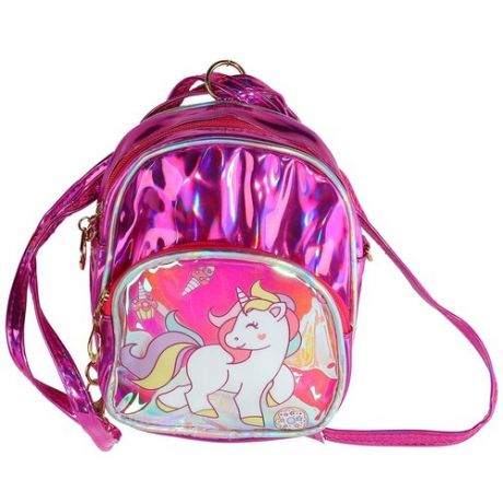 Рюкзачок "Единорог", с внешним карманом на молнии, цвет розовый "металлик", 19*18*3 см