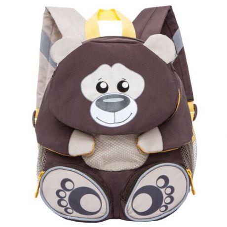 Рюкзак детский Grizzly "Медведь", 24*29*14см, 1 отделение, 5 карманов, уплотн. спинка, коричневый