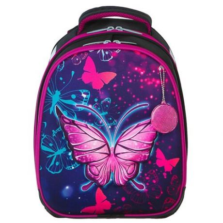 Рюкзак каркасный, 3D-рисунок, 38 х 30 х 16, «Неоновая бабочка», фиолетовый