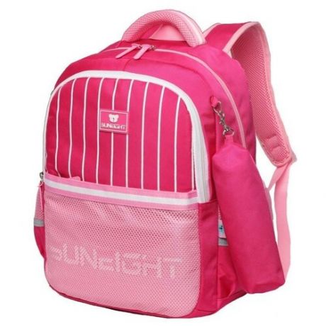Рюкзак школьный с принтом "Полосы" в комплекте с пеналом Sun eight SE-2715 розовый