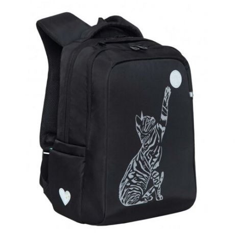 Школьный рюкзак с ортопедической спинкой GRIZZLY RG-266-3 черный, грудная стяжка