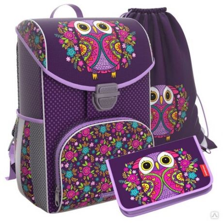 Ученический ранец ErichKrause® ErgoLine® 15L Flower Owl с наполнением