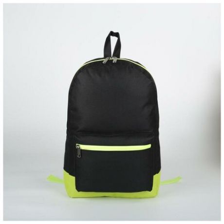 Рюкзак молодёжный, отдел на молнии, наружный карман, цвет чёрный/салатовый