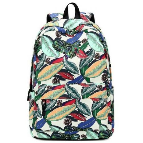 Рюкзак школьный для подростков с принтом NIPRIX TEENS Белый Зеленые листья