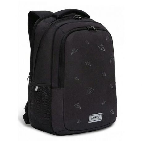 Школьный рюкзак с ортопедической спинкой GRIZZLY RU-232-3 черный, грудная стяжка
