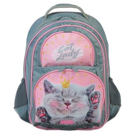 Рюкзак школьный с эргономичной спинкой, Calligrata, 36 х 23 х 13, «Кот», серый/розовый