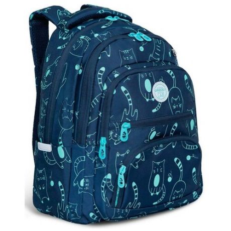 Школьный рюкзак с ортопедической спинкой GRIZZLY RG-262-7 котики на синем, грудная стяжка, 2 отделения, 39x30x20см
