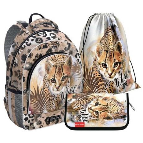 Школьный рюкзак Erich Krause (Эрих Краузе) ErgoLine 15L Wild Cat с наполнением (пенал + мешок для обуви)