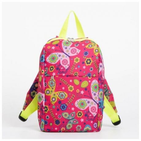 Рюкзак детский, отдел на молнии, 2 наружных кармана, цвет малиновый, «Бабочки