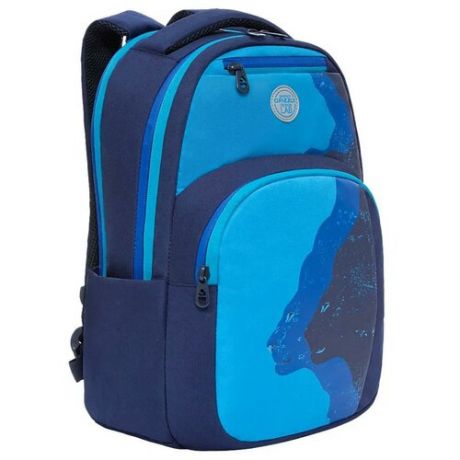 Рюкзак молодежный подростковый с эргономической спинкой Grizzly RX-114-2 синий, 2 отделения, вес 580грамм, 43x27.5x16см