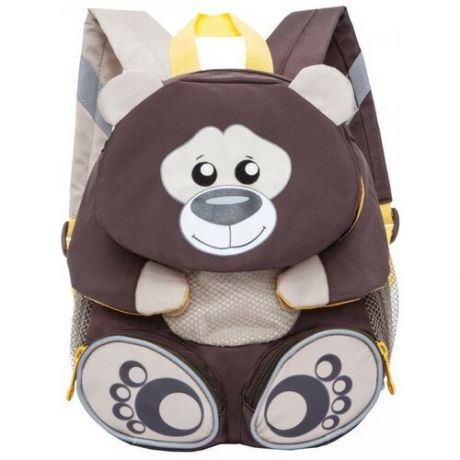 Рюкзак детский Grizzly «Медведь», 24×29×14см, 1 отделение, 5 карманов, уплотн. спинка, коричневый