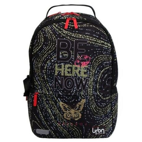 Рюкзак молодежный с эргономичной спинкой, Red Label, 39 x 30 x 17 см, Be Here, чёрный/золотой