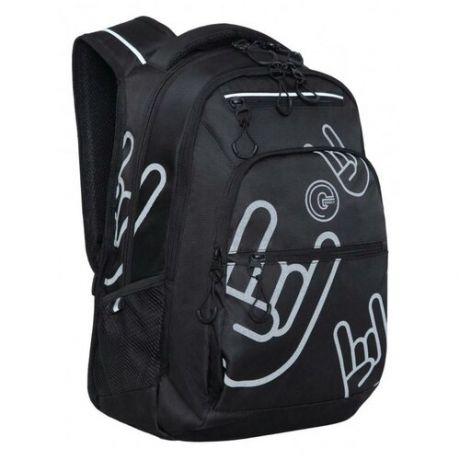 Школьный рюкзак с ортопедической спинкой GRIZZLY RU-231-2 черный - черный, грудная стяжка