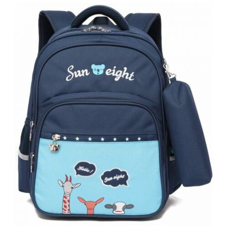 Рюкзак школьный в комплекте с пеналом Sun eight SE-2711 темно-синий/синий