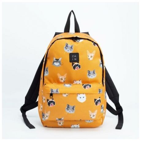 Рюкзак, отдел на молнии, наружный карман, цвет оранжевый, «Коты