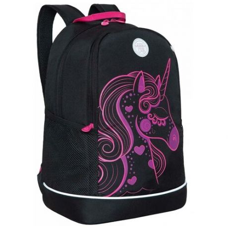 Школьный рюкзак с уплотненной спинкой GRIZZLY Unicorn RG-263-1 черный