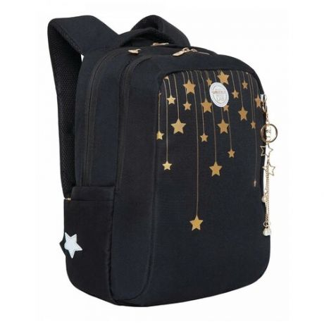Школьный рюкзак с ортопедической спинкой GRIZZLY Звезды RG-266-1 черный, грудная стяжка
