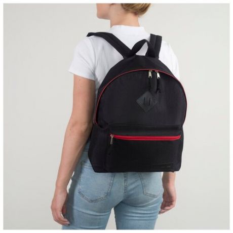 Рюкзак молодёжный, отдел на молнии, наружный карман, цвет чёрный/красный