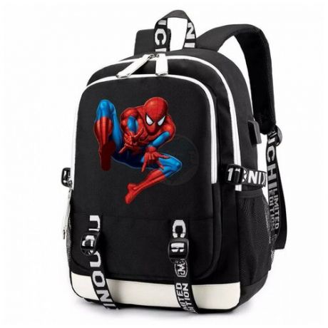 Рюкзак Человек паук (Spider man) черный с USB-портом №3