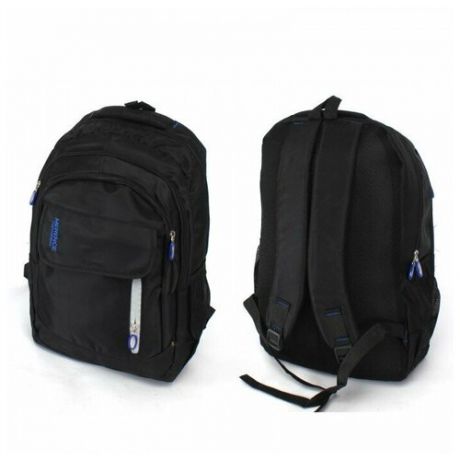 Рюкзак SAL-8213, молодежный, 3отд, 1внут+4внеш.карм, черный/синий 241341