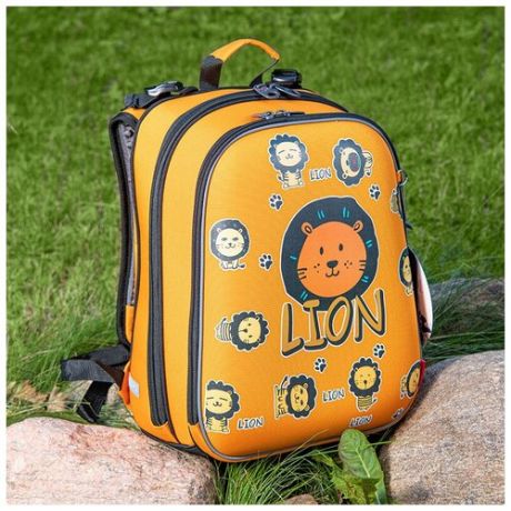 Детский школьный рюкзак ранец Go love max с ортопедической спинкой, со львом оранжевый