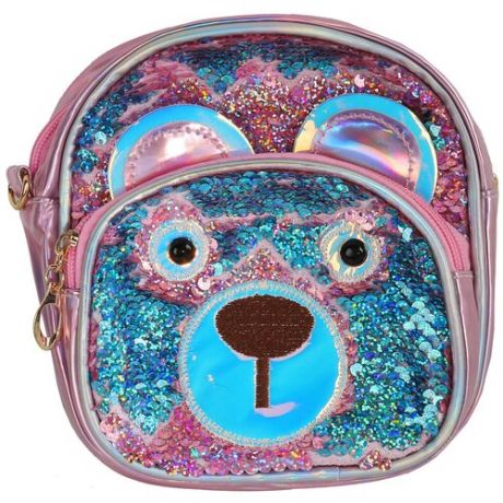Рюкзачок с пайетками "Мишка", с внешним карманом на молнии, цвет светло-розовый "металлик", 17*85*4