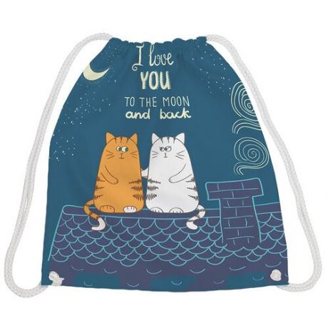 JoyArty Рюкзак-мешок Влюбленные коты на крыше bpa_46218, синий/белый/оранжевый