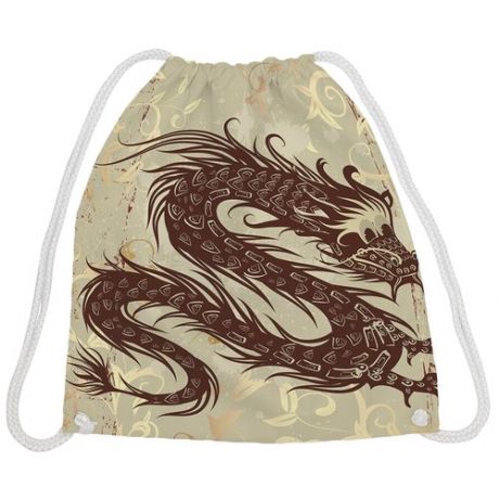 JoyArty Рюкзак-мешок Дракон в золотых узорах bpa_48454, бежевый/коричневый