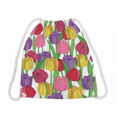 JoyArty Рюкзак-мешок Поляна тюльпанов bpa_17761, зеленый/розовый/желтый
