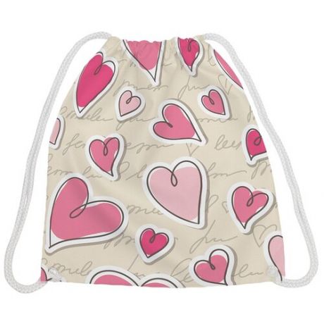 JoyArty Рюкзак-мешок Изобилие сердец bpa_43945, бежевый/розовый