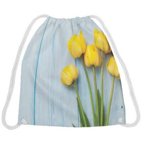 JoyArty Рюкзак-мешок Желтые тюльпаны на деревянных досках bpa_59399, голубой/желтый/зеленый
