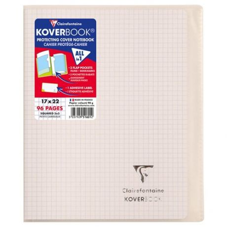 Бизнес-тетрадь 48л 170*220мм, клетка Clairefontaine "Koverbook", пластик. обложка, белая, 90г/м2