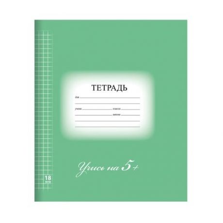 Тетрадь 18 л. BRAUBERG ЭКО "5-КА", клетка, обложка плотная мелованная бумага, зеленая, 402987