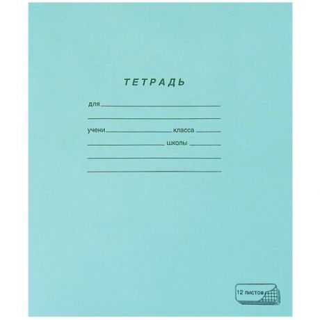 Тетрадь зелёная обложка 12 л., клетка с полями, офсет, "пзбм", 19995