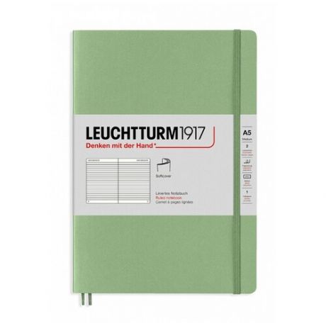 Записная книжка Leuchtturm, в линейку, пастельный зеленый, 123 страницы, мягкая обложка, А5