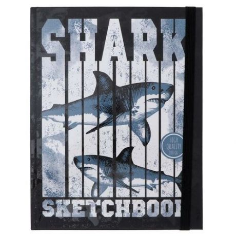 Скетчбук А5, 40 листов Shark, твёрдая обложка, матовая ламинация, выборочный лак, резинка, блок 100 г/м2