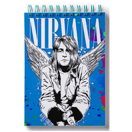 Блокнот для записей, листы в клетку Saint Kurt Cobain брызги