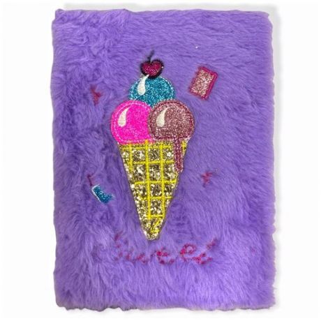 Блокнот с мехом Мороженое Sweet/ Пушистый меховой блокнот 80 листов в клетку VITtovar , фиолетовый