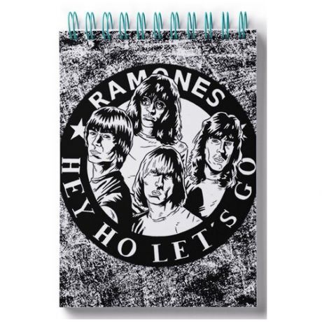 Блокнот для записей, листы в клетку Ramones черно-белая