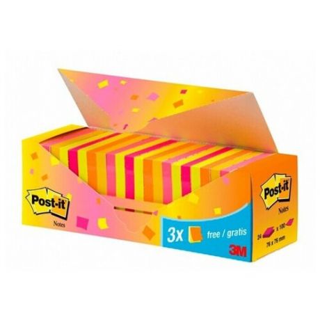 Post-it Блок-кубик 76 х 76 мм, неон 24 блока по 100 листов (CP654NP24) розовый/желтый/оранжевый
