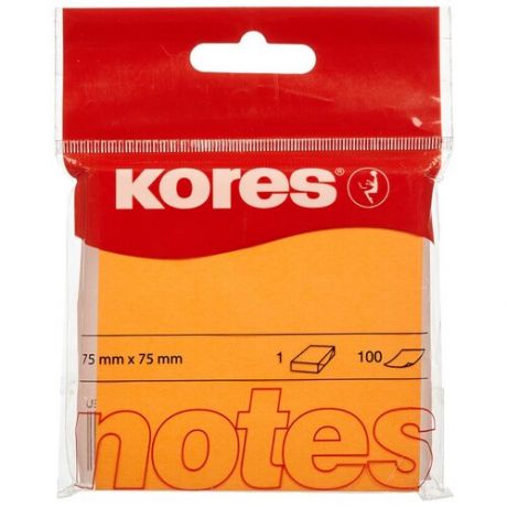 Стикеры клейкие Kores 75x75 мм желтые неоновые 100 листов в упаковке, 330460