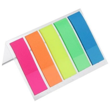 Блок-закладка с липким краем, пластик, 20 листов, 5 цветов флуоресцентный, 12 мм x 45 мм