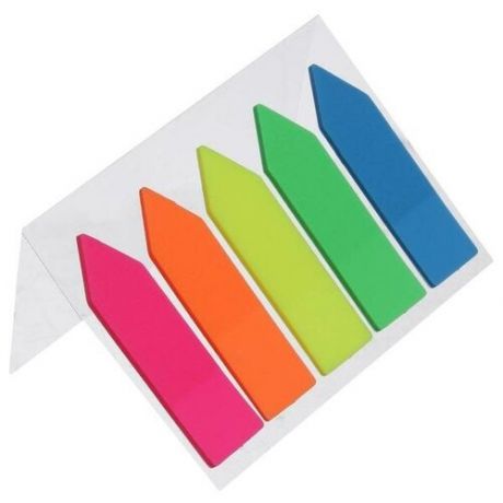 Блок закладка с липким краем "Стрелки" 12 мм x 45 мм, пластик, 20 листов, флуоресцентный, 5 цветов