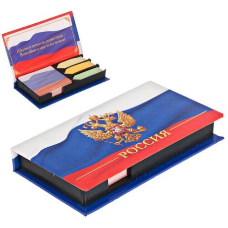 Бумажный блок в пластиковом футляре "Россия", 100 листов + 3 стикера 3374552