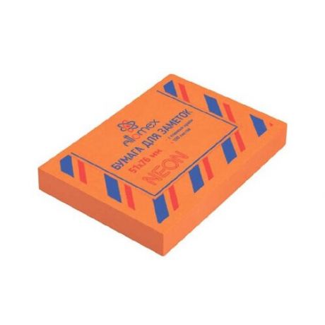Клейкая бумага для заметок "Attomex" 51x76 мм, 100 листов, офсет 75 г/м2, неоновая оранжевая 2010906
