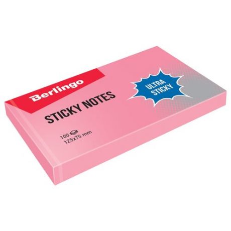 Стикеры (самоклеящийся блок) Berlingo Ultra Sticky, 125x75мм, розовый пастель, 100 листов (LSn_39303)