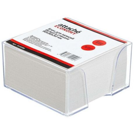 Блок-кубик для записей Attache "Эконом", 90x90x50мм, белый, прозрачный бокс