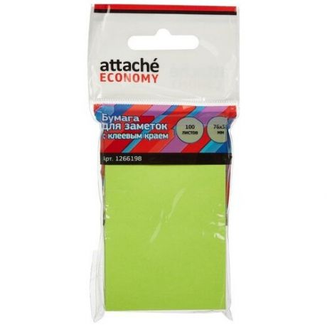 Стикеры Attache Economy 76x51 мм неоновый зеленый (1 блок, 100 листов), 1266198