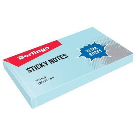Самоклеящийся блок Berlingo "Ultra Sticky", 125*75 мм, 100 листов, пастель, голубой